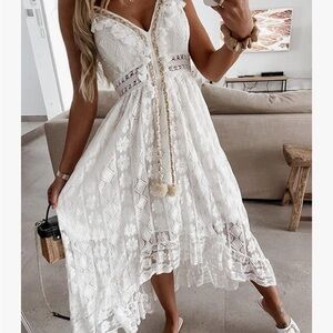 Cupshe White Lace High Low Dress